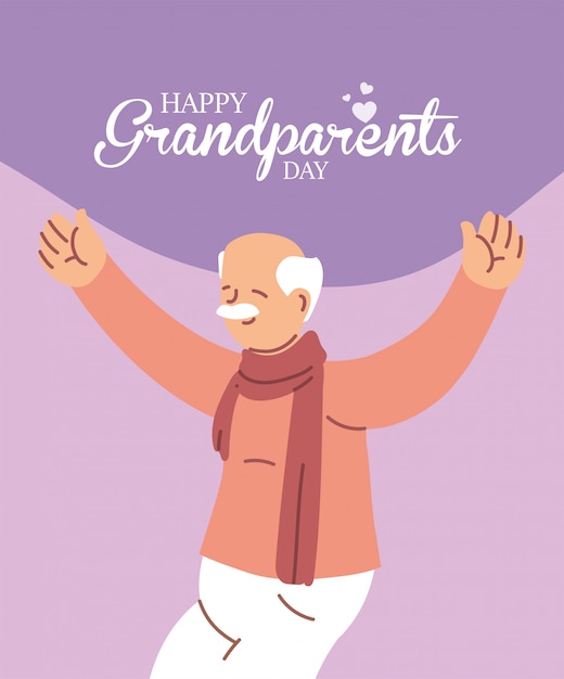 Vector abuelo del diseño feliz del día de los abuelos, anciano hombre padre abuelos familia senior y personas