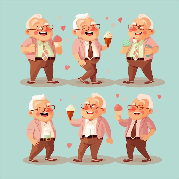 El abuelo feliz sostiene el cono de helado