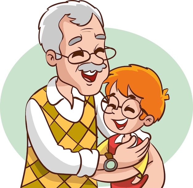 El abuelo feliz sostiene a su nietecito en sus brazos Retrato de personaje