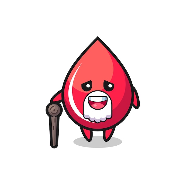 El abuelo lindo de la gota de sangre sostiene un palo, diseño lindo del estilo para la camiseta, etiqueta engomada, elemento del logotipo