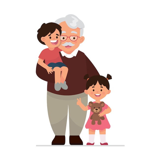 Vector abuelo y nietos