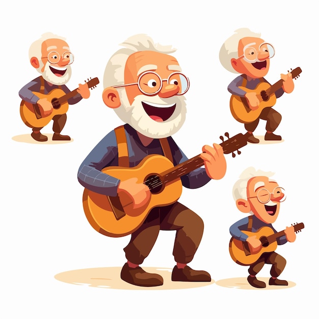 El abuelo tocando la guitarra acústica El abuelo con la ilustración de la guitarra