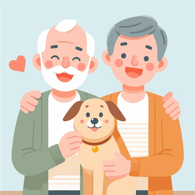 El abuelo Vector está feliz con su perro.