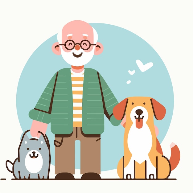 El abuelo Vector está feliz con su perro.