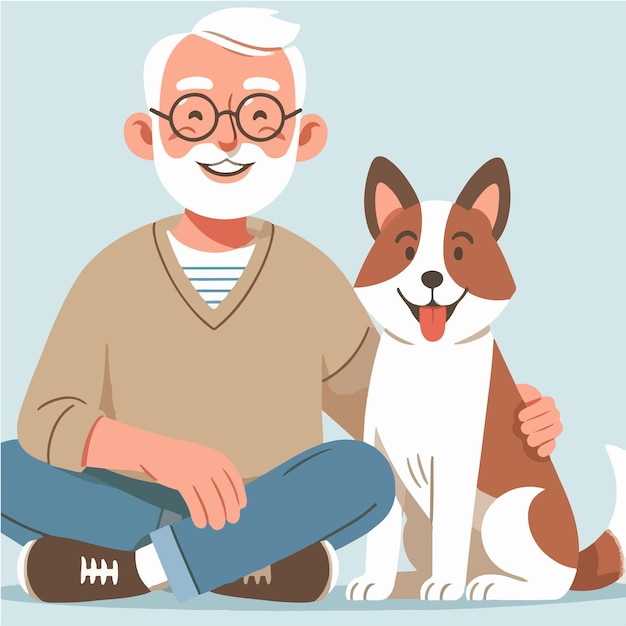 El abuelo Vector está feliz con su perro.