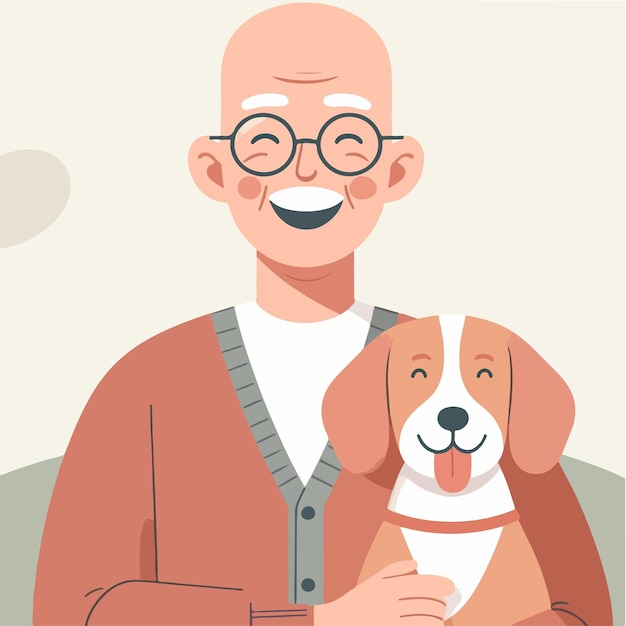 Vector el abuelo vector está feliz con su perro.