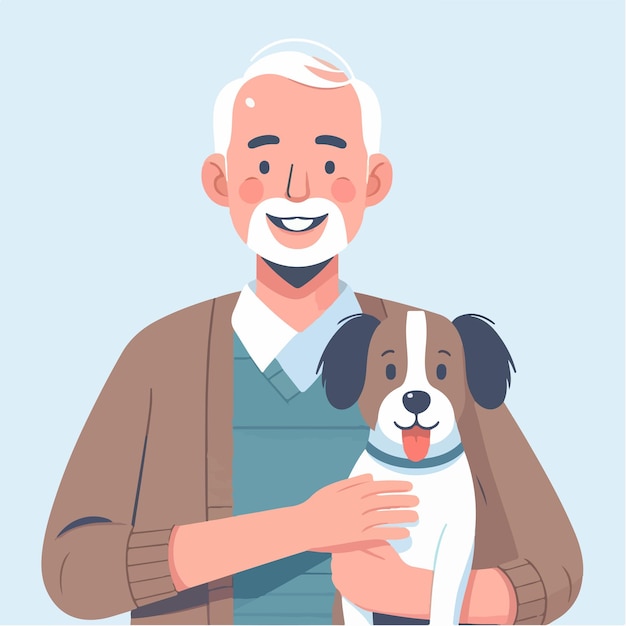 Vector el abuelo vector está feliz con su perro.