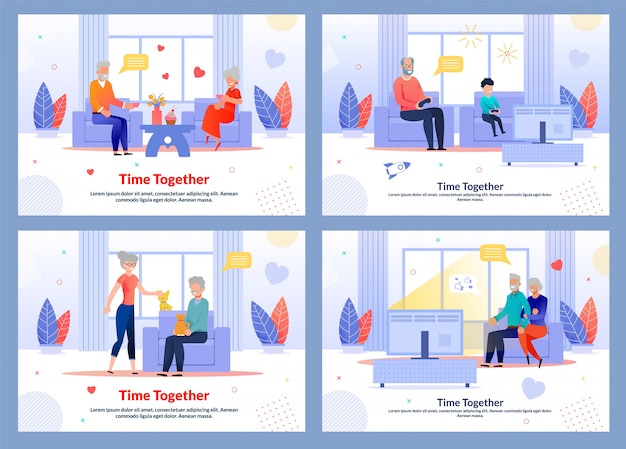Los abuelos descansan en casa juntos Banner Flat Set