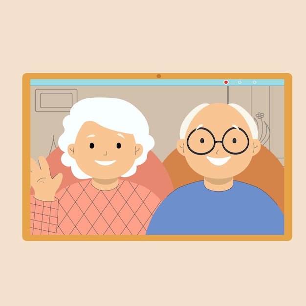 Abuelos haciendo un video chat juntos