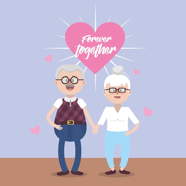 Vector abuelos junto con gafas y peinado