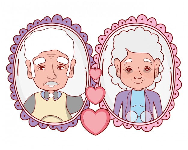 Vector abuelos lindos pareja de dibujos animados