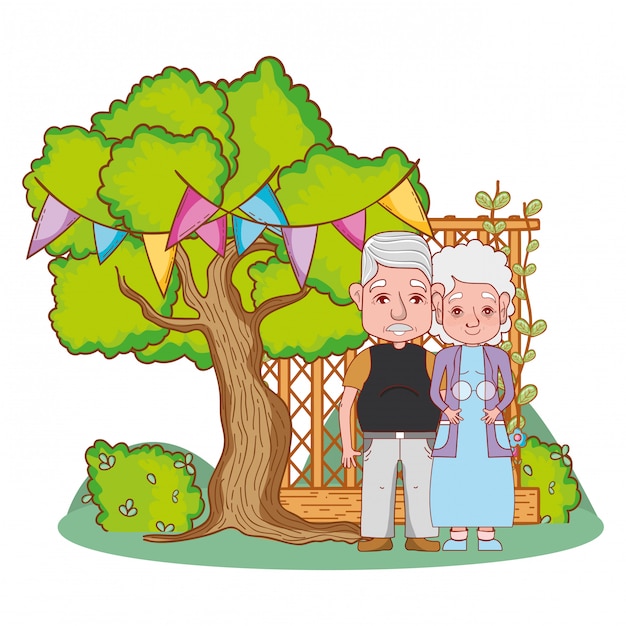 Abuelos lindos pareja de dibujos animados