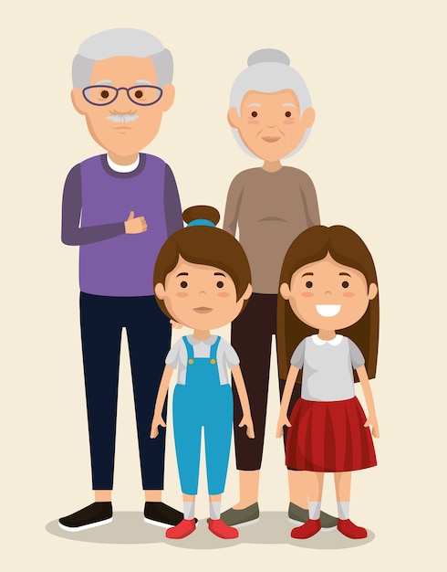 Vector abuelos pareja con niños avatares personajes