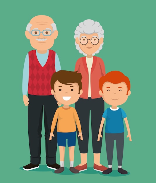 Vector abuelos pareja con niños avatares personajes