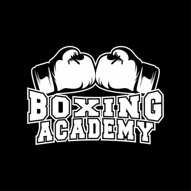 Academia de boxeo con logotipo de guantes vectorial en blanco y negro