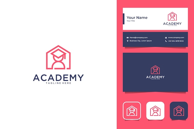 Academia con diseño de logotipo de estilo house line art y tarjeta de visita