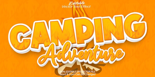 Acampada Aventura Vector Efecto de texto Editable Alfabeto Amarillo Naturaleza Fuego de campamento Vida silvestre