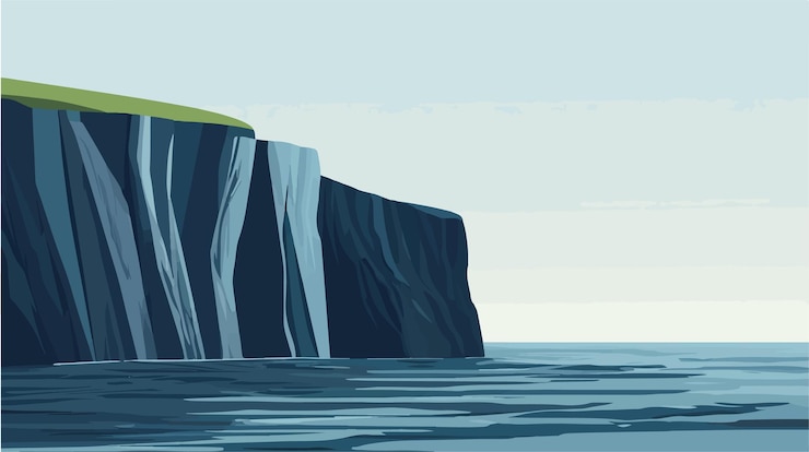 Vector los acantilados minimalistas en el paisaje sereno ilustración vectorial
