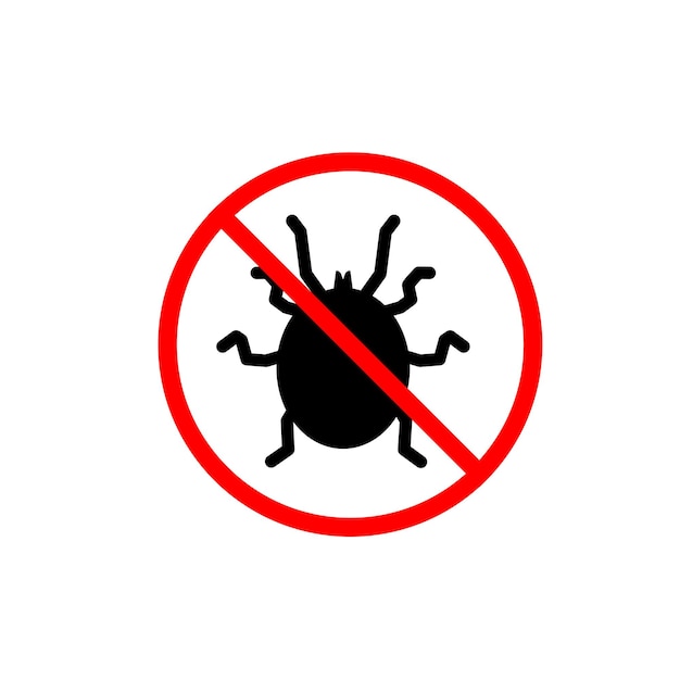 Ácaros en el signo de prohibición Símbolo de vector de insectos de garrapatas o insectos icono de control de plagas signo anti-desinfección símbolo libre de plaguicidas