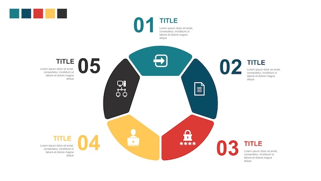 Acceder a los iconos de la intranet del usuario de la contraseña del documento plantilla de diseño de diseño infográfico concepto de presentación creativa con 5 pasos