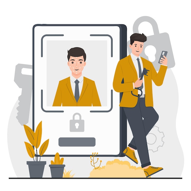 acceso seguro a través de tecnología avanzada de reconocimiento facial concepto de identificación facial desbloqueo de seguridad
