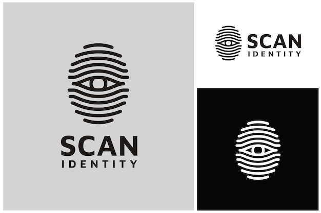 Vector acceso de verificación de identidad de escaneo de huellas dactilares con diseño de logotipo digital moderno ojo