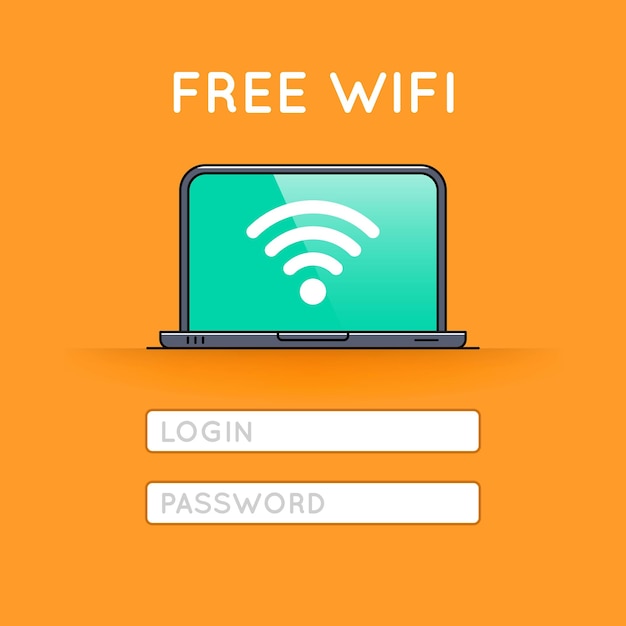 Acceso wifi gratuito en el icono de línea delgada de la computadora portátil