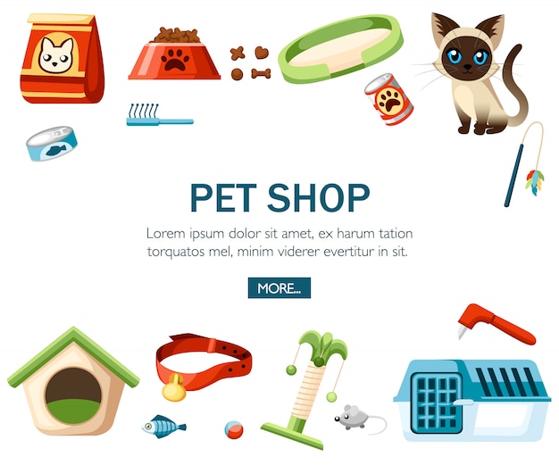 Accesorio para el cuidado de mascotas. Iconos decorativos de la tienda de mascotas. Accesorio para gatos. ilustración sobre fondo blanco. Concepto de sitio web o publicidad.