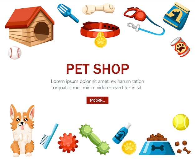 Accesorio para el cuidado de mascotas. Iconos decorativos de la tienda de mascotas. Accesorio para perros. ilustración sobre fondo blanco. Concepto de sitio web o publicidad.
