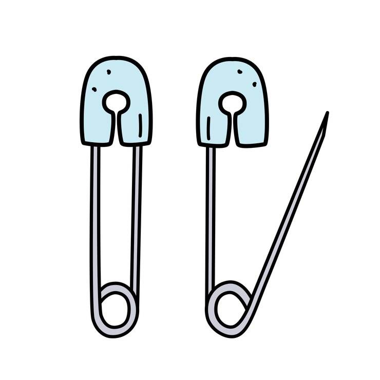 Accesorio de ropa de alfiler de seguridad o artículo para costura e ilustración de garabatos vectoriales de costura