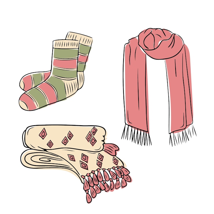 Vector accesorios acogedores para el invierno en estilo doodle