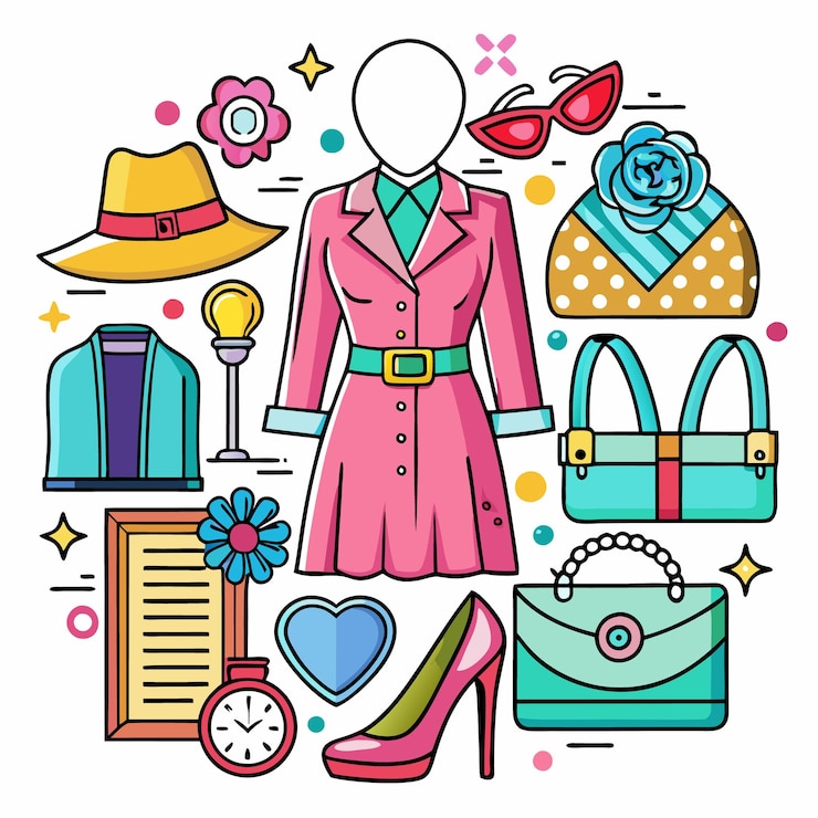 Vector accesorios y artículos de moda de colores