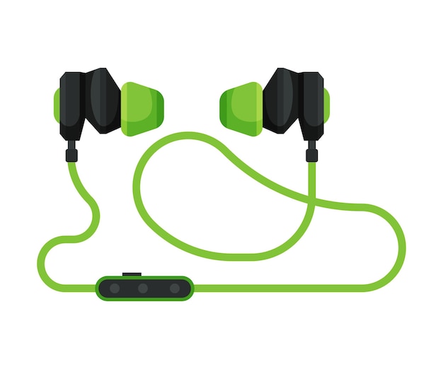 Accesorios para auriculares verdes para escuchar música o juegos Ilustración vectorial