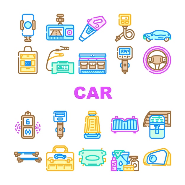 accesorios para automóviles alfombras para pisos íconos de asientos conjunto vector