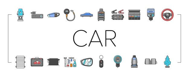 accesorios de automóviles iconos de cubierta de asiento conjunto vector