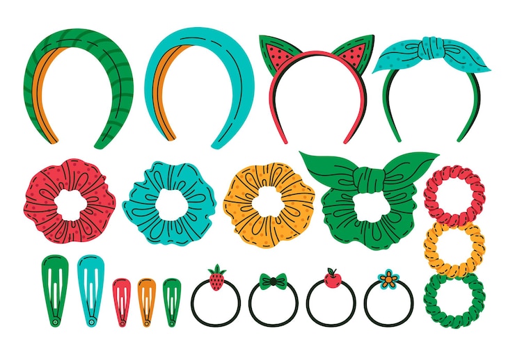 Vector accesorios para el cabello de dibujos animados doodle mujer diademas vector set