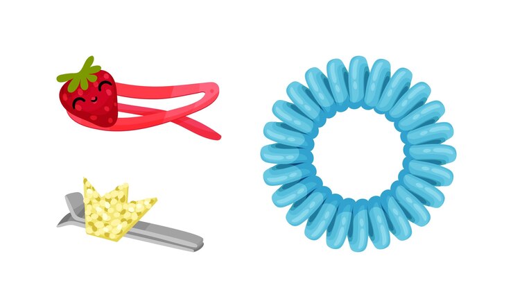 Vector accesorios para el cabello de moda para niñas, juegos de horquillas de cabello, clips, ilustraciones vectoriales de dibujos animados.