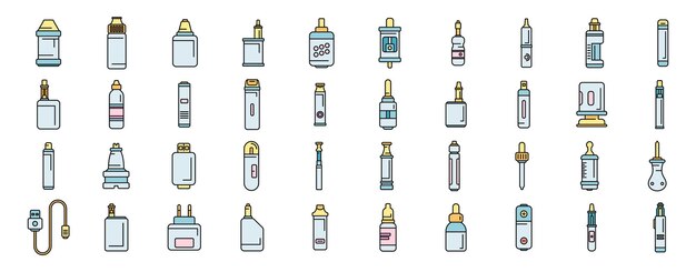 Accesorios para cigarrillos Iconos establecidos Línea de color vectorial