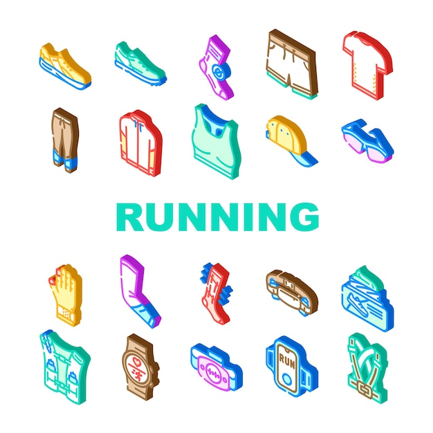 accesorios para correr zapatos iconos conjunto vector