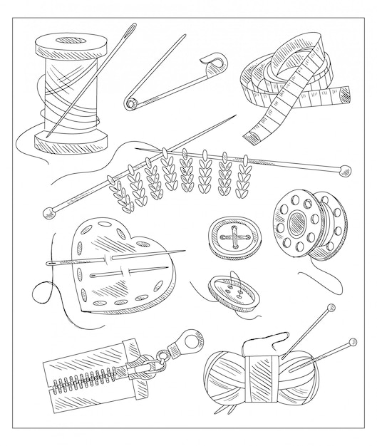 Vector accesorios de costura