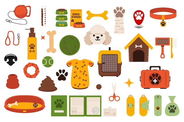 Accesorios para el cuidado de perros mascotas Tienda de suministros para perros Juguetes para mascotas Iconos para cachorros Animales domésticos