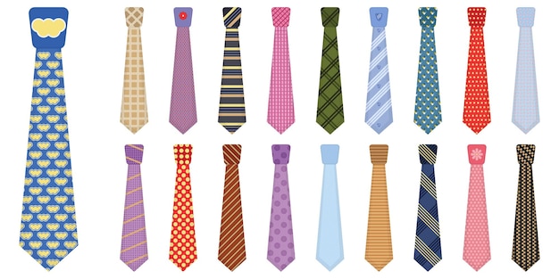 Vector accesorios para hombres corbatas de colores a la moda conjunto de corbatas de colores grandes diferentes tipos vector