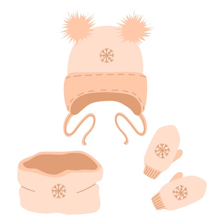 Vector accesorios de invierno para niños, tocados de punto para niños, accesorios de otoño e invierno