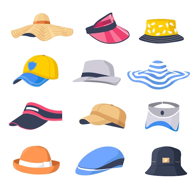 Vector accesorios de moda de la colección de gorras y sombreros