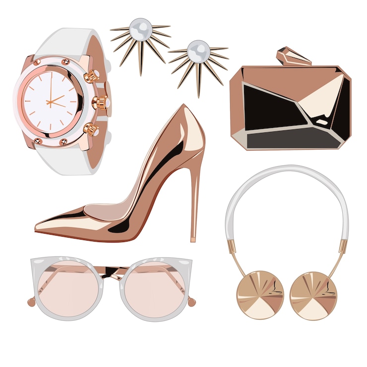 Vector accesorios de moda rosa dorada