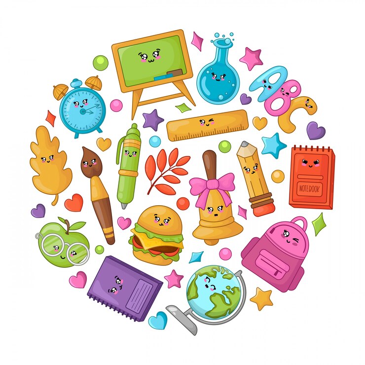 Vector accesorios de regreso a la escuela kawaii
