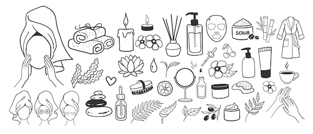 Accesorios para salones de spa Ilustraciones de arte de líneas vectoriales