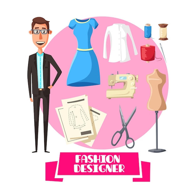 Accesorios de vector de profesión de diseñador de moda