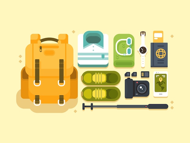 Vector accesorios de viaje o vacaciones