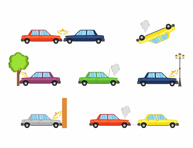 Vector accidente automovilístico y accidentes